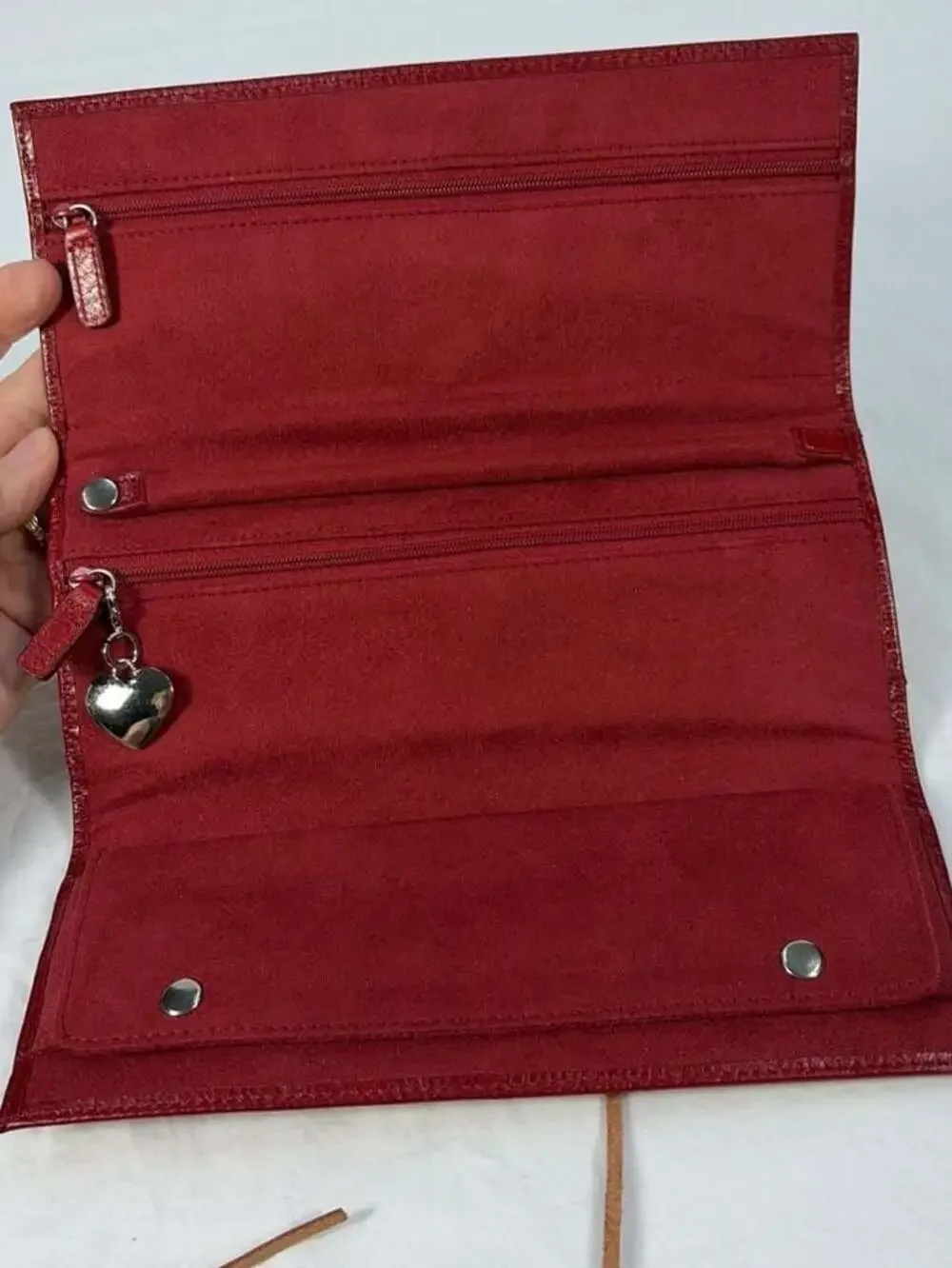 Things Remembered Vintage Red Leather Folding Wallet Case with Tie String 9x4